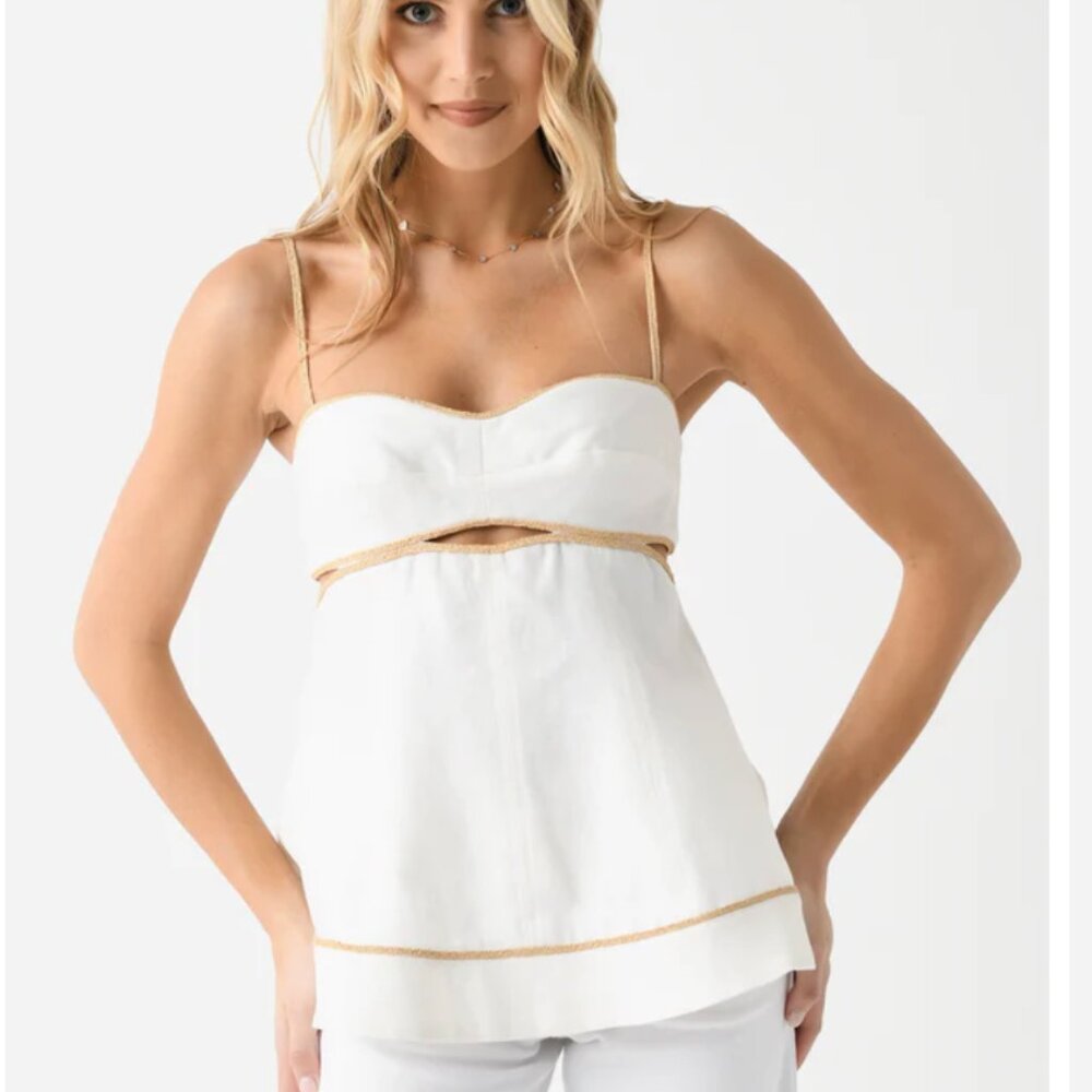 NWT Clea Australia Women's Orla Piping Trim Strappy. Cutout Top Orig. $435 - Lg